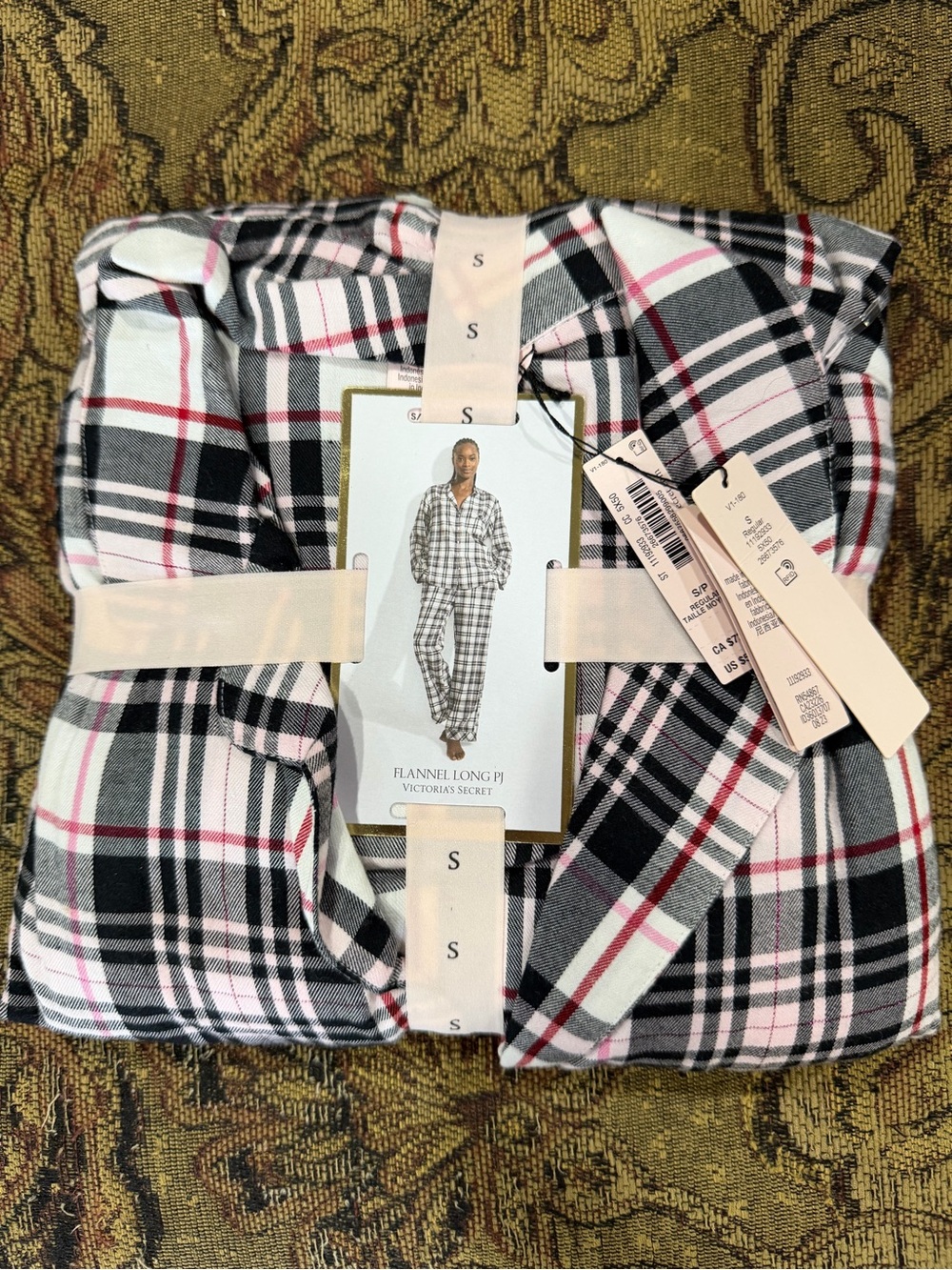 Victoria's Secret Plaid Flannel Pajama Set - Pink, Black, White